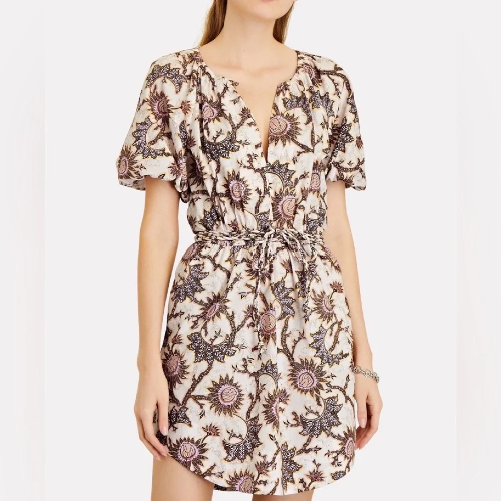 A.L.C. Adelaide Floral Tie Waist Puff Sleeve Mini Dress SZ 10 - Picture 3 of 15